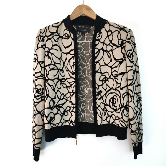 St. John Rose Wool Zip Up Cardigan Sweater - Picture 3 of 7